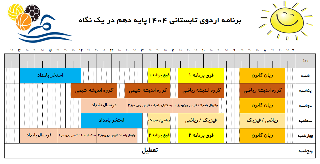 برنامه اردوی تابستانی پایه دهم ۱۴۰۴ برنامه اردوی تابستانی پایه دهم ۱۴۰۴