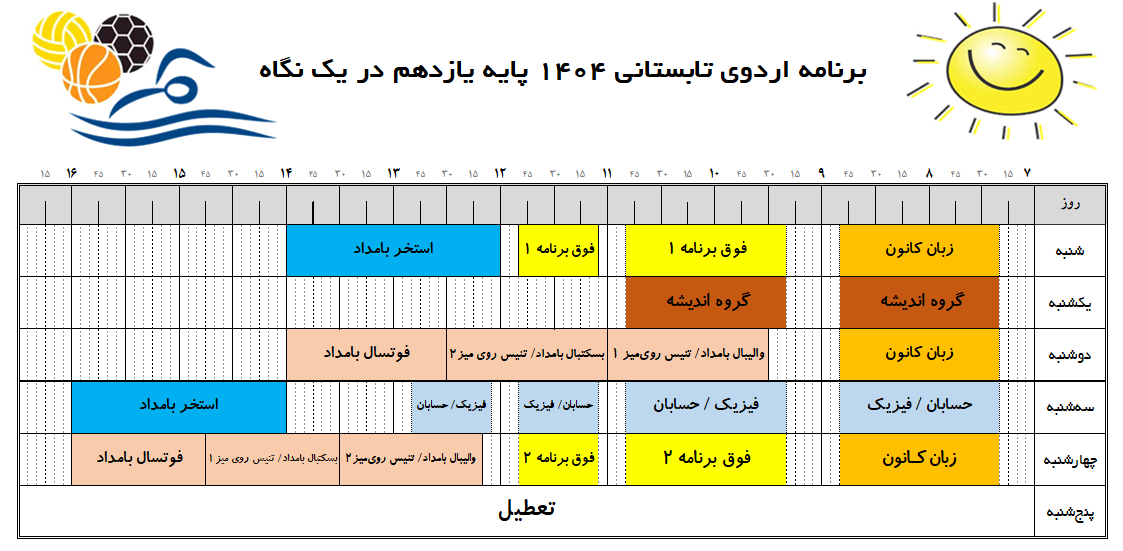 برنامه اردوی تابستانی پایه یازدهم ۱۴۰۴ برنامه اردوی تابستانی پایه یازدهم ۱۴۰۴